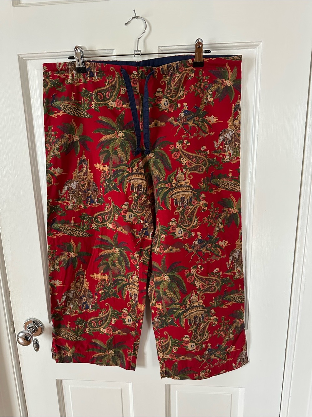 Pottery Barn chinoiserie pants lounge India elephants red drawstring cottagecore - Picture 5 of 12